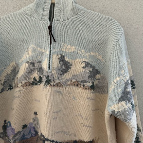 Ralph Lauren Vintage Sweater Sled Dog Scene Hooded Country Lambswool Hanknit 1X - Picture 5 of 11